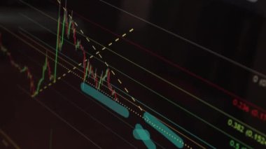 Borsa Çizelgesi. LED ekrandaki borsa verileri. Yüksek kaliteli video konsepti. Siyah arkaplan ekranı. 