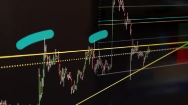Borsa Çizelgesi. LED ekrandaki borsa verileri. Yüksek kaliteli video konsepti. Siyah arkaplan ekranı. 