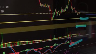 Borsa Çizelgesi. LED ekrandaki borsa verileri. Yüksek kaliteli video konsepti. Siyah arkaplan ekranı. 