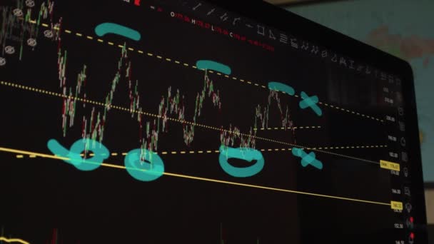 股市图表 Led显示屏上的股票市场数据 概念高质量的视频 黑色背景屏幕 — 图库视频影像