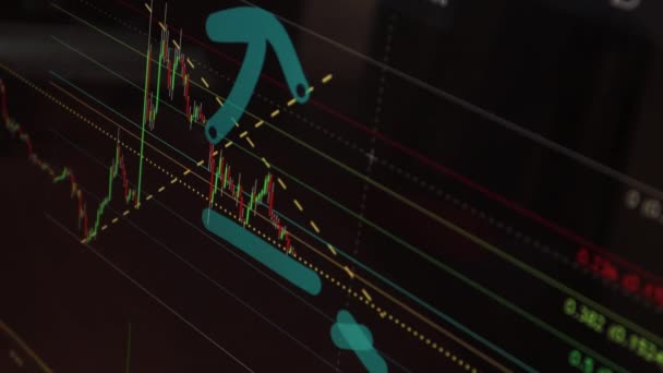 股市图表 Led显示屏上的股票市场数据 概念高质量的视频 黑色背景屏幕 — 图库视频影像
