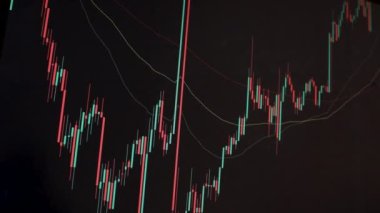 Borsa Çizelgesi. LED ekrandaki borsa verileri. Yüksek kaliteli video konsepti. Siyah arkaplan ekranı. 