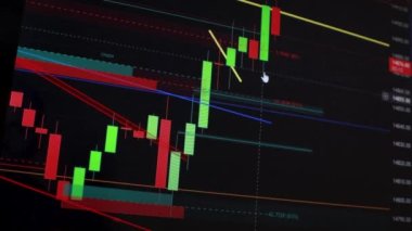 Borsa Çizelgesi. LED ekrandaki borsa verileri. Yüksek kaliteli video konsepti. Siyah arkaplan ekranı. 