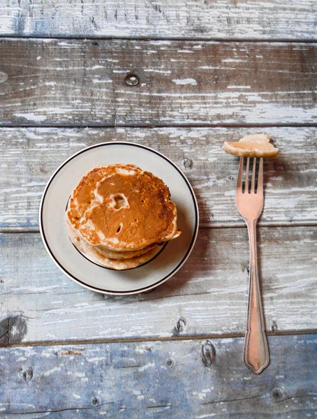 Köstliche Vollkorn Pfannkuchen Auf Vintage Hintergrund Konzept Für Gesundes Frühstück — Stockfoto