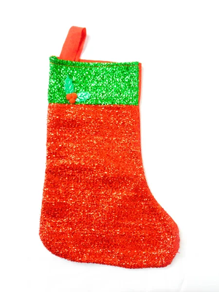 Красный Зеленый Рождественский Чулок Блестящей Текстурой — стоковое фото