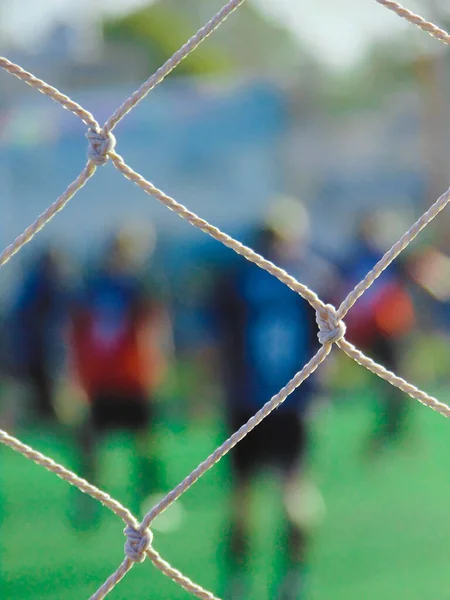 Ποδόσφαιρο Field Net Αποεστιασμένη Ποδοσφαιριστές Φόντο — Φωτογραφία Αρχείου