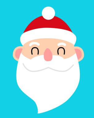 Noel Baba 'nın parlak mavi arka plandaki neşeli yüzü.