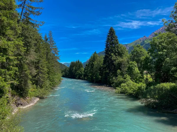 Rio Lech Céu Azul Áustria — Fotografia de Stock