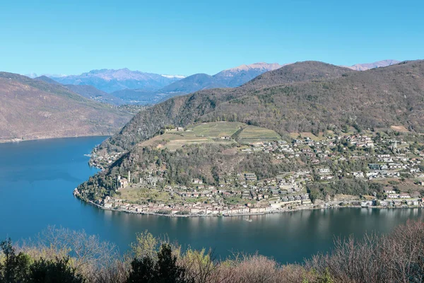 Utsikt Mot Sjön Lugano Och Omgivande Bergen Från Serpiano Ticino — Stockfoto