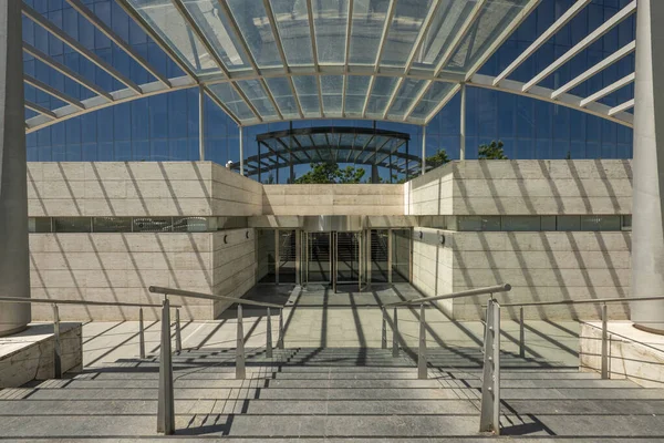 stock image Facades of office buildings with stone, aluminium, acro and glass accesses