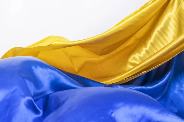 Tejidos Satinados Brillantes Barridos Por Viento Los Colores Bandera Ucrania —  Fotos de Stock