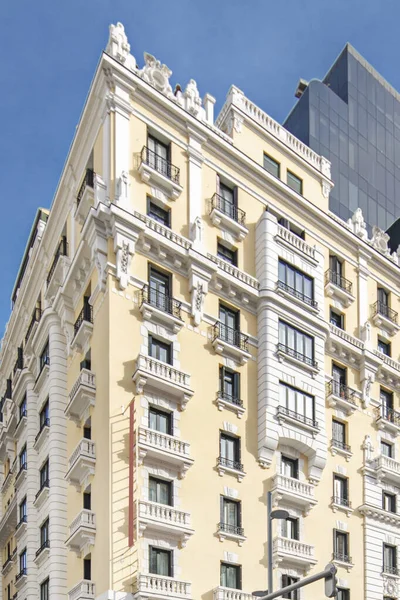 Fachada Edificio Oficinas Aspecto Representativo Gran Vía Madrid — Foto de Stock