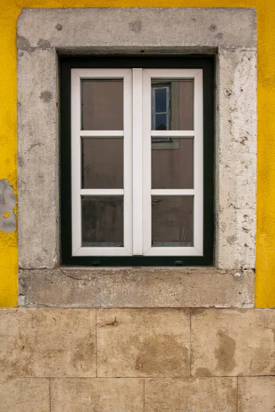Wooden Exterior Window Old House Stone Facade — Stock Photo, Image