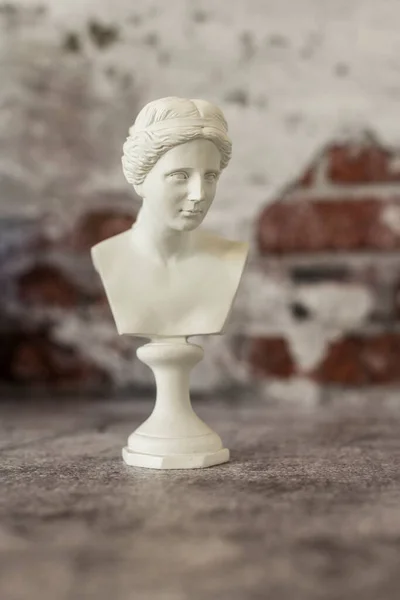 Pequeno Busto Uma Figura Grega Clássica Fundo Cinza — Fotografia de Stock