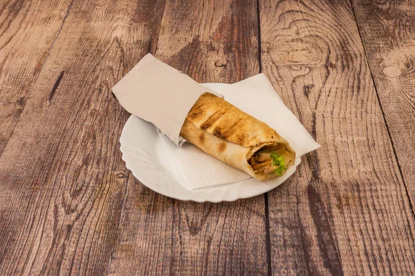 Versione Araba Shawarma Quasi Sempre Realizzata Con Agnello Mentre Nella — Foto Stock