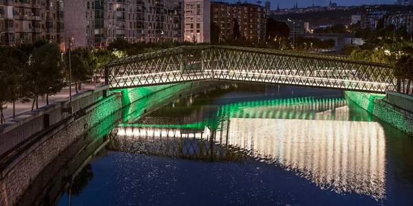 Night Image Metallic Footbridge Lighting Manzanares River Madrid — Stock Photo, Image