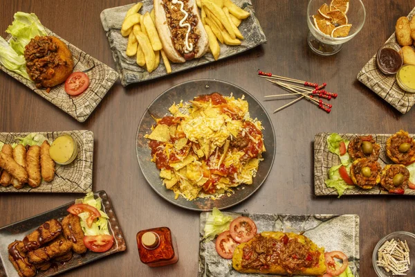 Set Recetas Comida Latina Hot Dog Tamales Papas Rellenas Hamburguesas — Foto de Stock