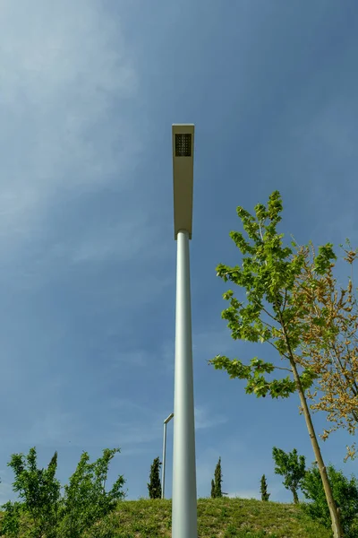 Güneşli Bir Günde Şehir Parkında Modern Bir Sokak Lambası — Stok fotoğraf