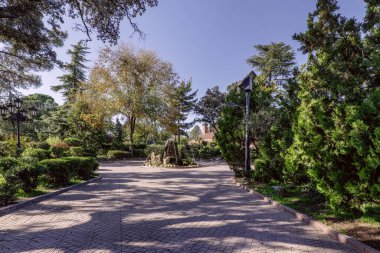 Yürüyen bir çeşmenin üzerindeki küçük dekoratif fıskiyenin su püskürtme sahnesi. 