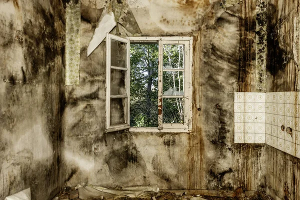 Interior of a dirty and dilapidated room in an abandoned house