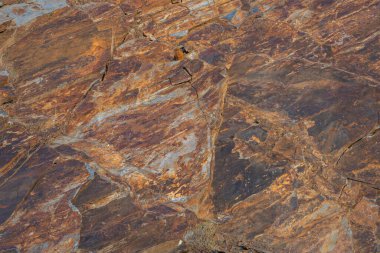 Grafit tonlarında derin damarları olan mineral yüzeyi koyu ve gizemli grimsi arka planda çizgiler çiziyor..