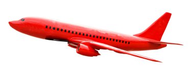 Beyaz arkaplanda kırmızı yolcu uçağı