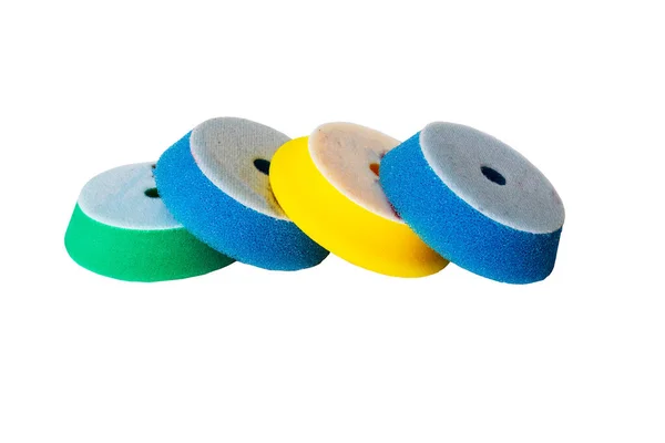 Stock image Special multi-colored sponges for polishing the car after painting on a white background