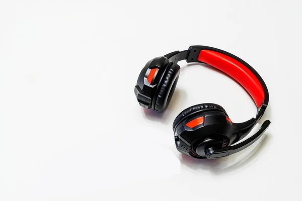 Wireless Ear Full Size Headphones Black Leather Isolated White Background — Stock Photo, Image