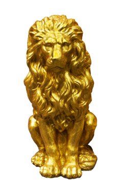 Beyaz arka planda güzel yaldızlı aslan heykeli. Sanat eserleri.