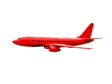 Beyaz arkaplanda kırmızı yolcu uçağı