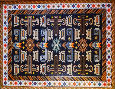 Carpet Texture, Abstract Ornament. Colorful Oriental Mosaic Carpet With Traditional Ornament. Patterned Carpet. Closeup View Of Handmade Woven Carpet. clipart