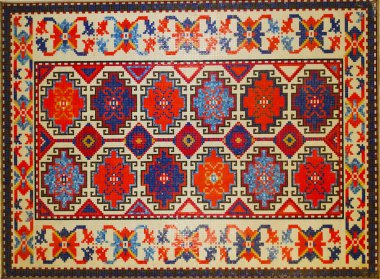 Carpet Texture, Abstract Ornament. Colorful Oriental Mosaic Carpet With Traditional Ornament. Patterned Carpet. Closeup View Of Handmade Woven Carpet. clipart