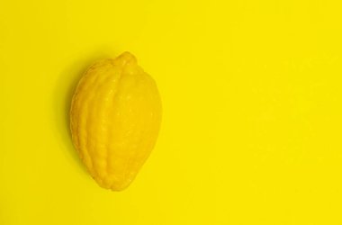 Sarı arka planda sulu olgun limonlar. Yaratıcı bir yemek konsepti. Tropikal organik meyveler, narenciye meyveleri, C vitamini tam limon. Yaz minimalist parlak meyve arkaplanı.