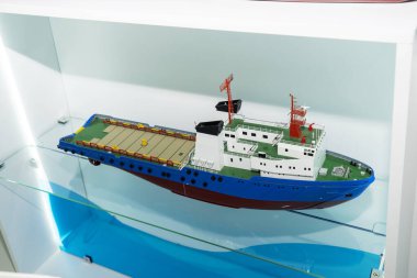 Models of ships and vessels for the oil and gas industry at the exhibition. Baku. Azerbaijan. clipart