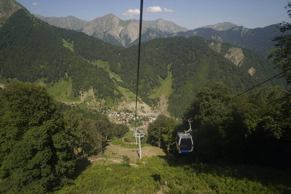 view from the ropeway to the Caucasus mountains in the summer