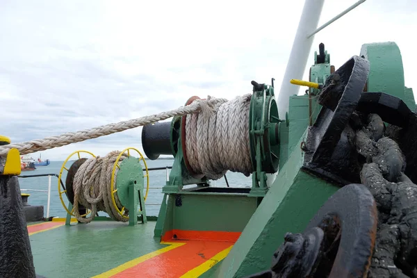 Mooring Crane Ropes Marine Boat Drums Deck Mooring Mechanism Fore — Stock Photo, Image
