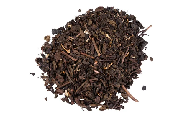 Dry Fermented Tea Leaves Cinnamon White Background — Stock Photo, Image