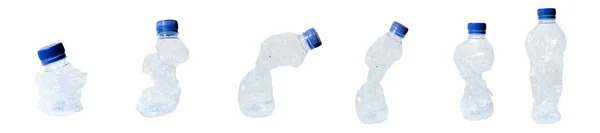 Zgniecione Plastikowe Butelki Recyklowane Plastikowe Butelki Plastikowa Butelka Izolowana Białym — Zdjęcie stockowe