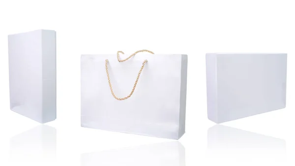 White Cardboard Shopping Bag White Box Isolated White Background Advertising — Stock Photo, Image