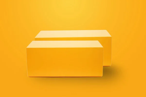 Twee Gele Kartonnen Doos Modellen Gele Achtergrond — Stockfoto