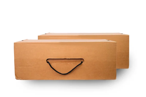 Rectangular Brown Cardboard Box Rope Handle White Background Semi Transparent — Stock Photo, Image
