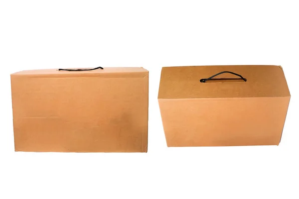 Rectangular Brown Cardboard Box Rope Handle White Background — Stock Photo, Image