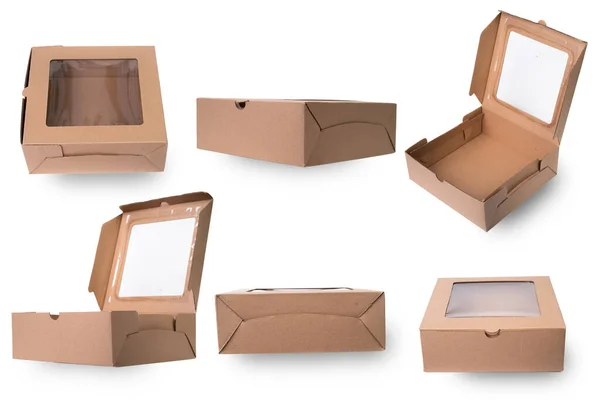 Verschiedene Kartons Für Fast Food Isoliert Auf Weißem Hintergrund Recyclingfähige — Stockfoto