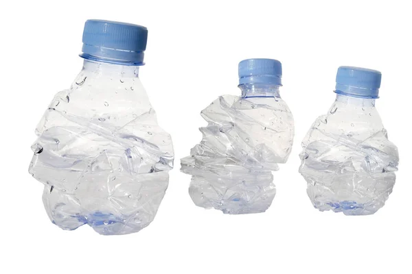 Sampah Botol Plastik Kusut Terisolasi Latar Belakang Putih Polusi Lingkungan — Stok Foto