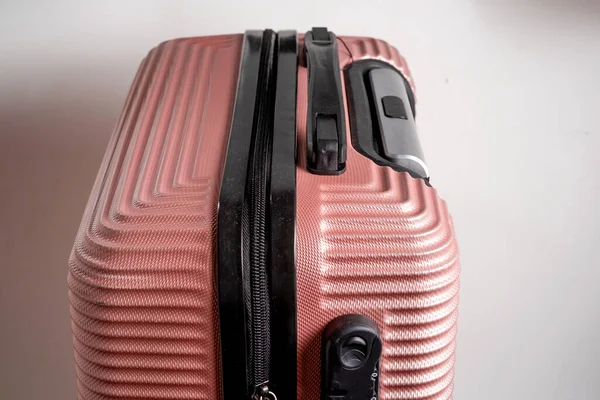 Minimalist Travel Luggage Bag Peach Color Isolated White Background Cabin — Stock Photo, Image