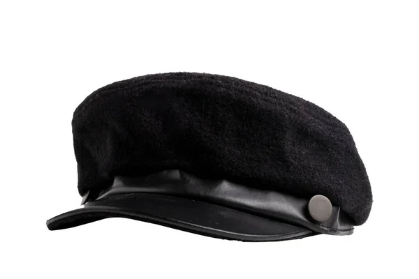 Ανδρικό Μαύρο Καπέλο Προσωπίδα Που Απομονώνεται Λευκό Φόντο Έννοια Μόδας — Φωτογραφία Αρχείου