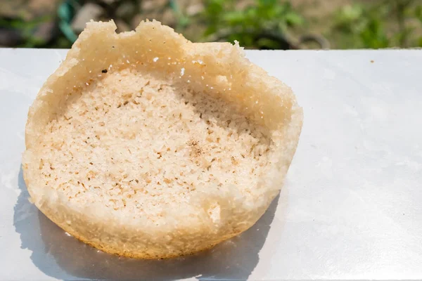 Rýžová Kůrka Před Zpracováním Tradiční Potraviny Suší Slunci Rýžová Kůrka — Stock fotografie