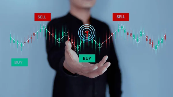 Hombre Negocios Que Analiza Los Datos Financieros Gráfico Comercio Divisas —  Fotos de Stock