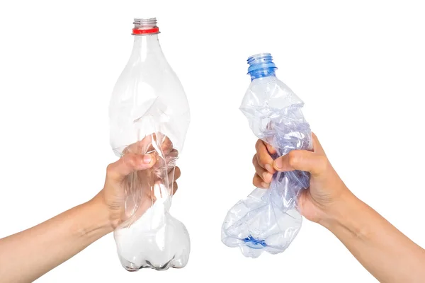 Tangan Manusia Memegang Botol Plastik Limbah Untuk Daur Ulang Polusi — Stok Foto