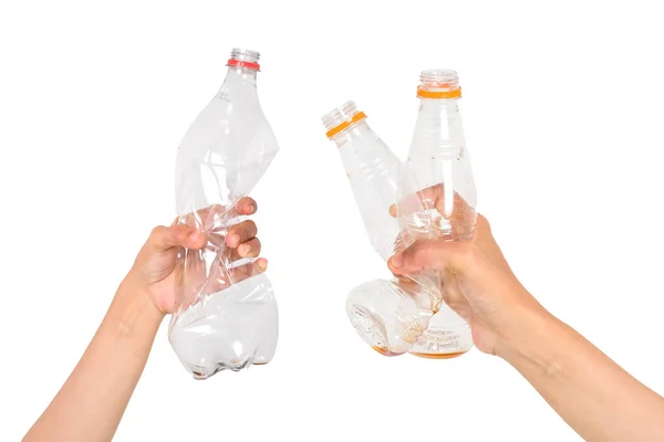 Tangan Manusia Memegang Botol Plastik Limbah Untuk Daur Ulang Polusi — Stok Foto